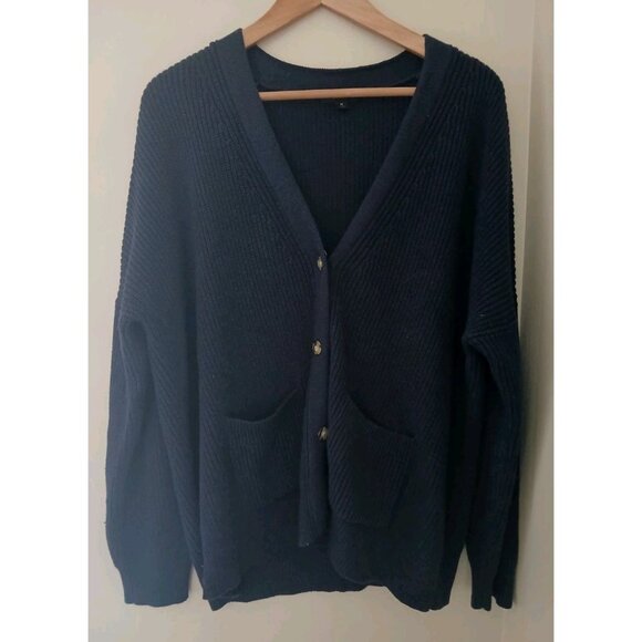 J. Crew V Neck Cotton Cardigan Sweater Cashmere Ribbed Chunky - Picture 1 of 9